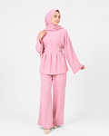 Pembe Yan Toka Detay Arkadan Bağlamalı Bluz Takım